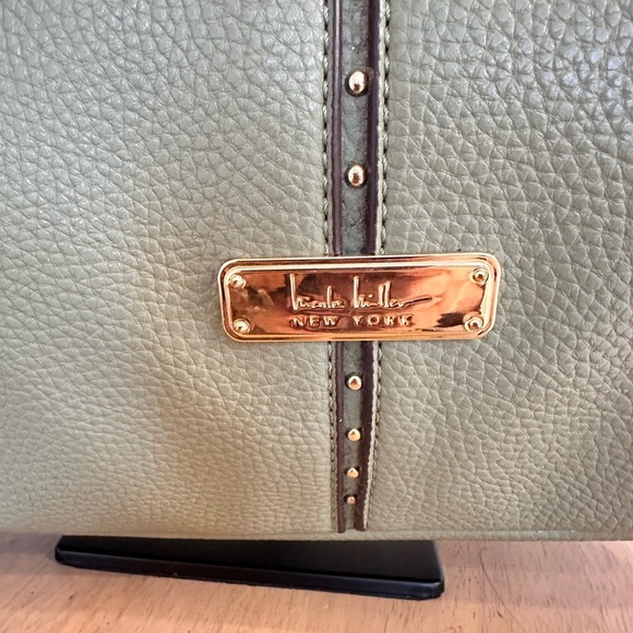 NICOLE MILLER ~ Olive Green Multi-Compartment Bag w/Fun Polka Dotted Interior - Picture 4 of 10